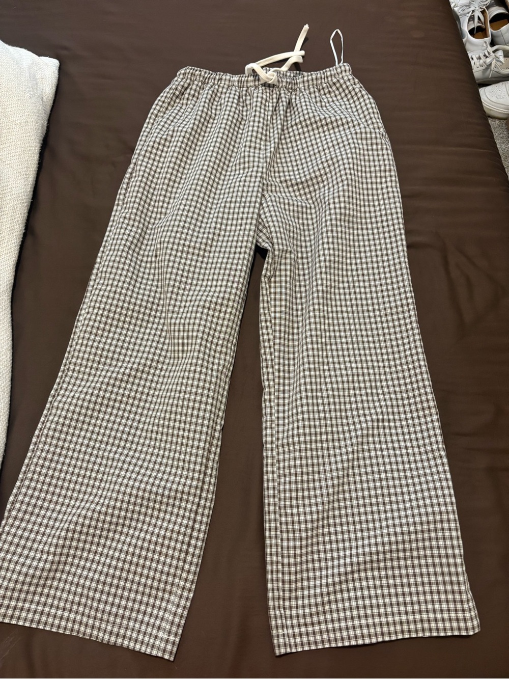 Gingham Wide-Leg Drawstring Pants - Black & White